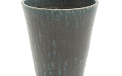 NOT SOLD. Arne Bang: A stoneware vase, decorated in blue glaze with dark elements. Signed AB 75. H. 19 cm. – Bruun Rasmussen Auctioneers of Fine Art