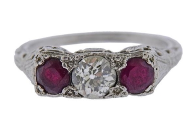 Art Deco Platinum Diamond Ruby Ring