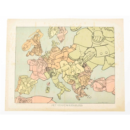 [Atlas et cartes] [Cartes caricaturales] Het Gekkenhuis (oud liedje, nieuwe wijs) Lithogr. col., 40 x...