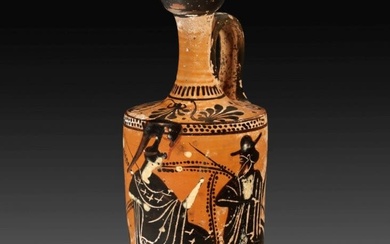 Attic black-figure cylindrical lekythos from the Workshop of the Athena Painter.