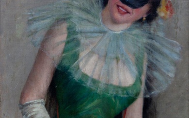 Attribué à FERNAND TOUSSAINT (Bruxelles, 1873-Ixelles, Belgique, 1956). "Mascarade". Huile sur toile. Non signée. Dimensions...