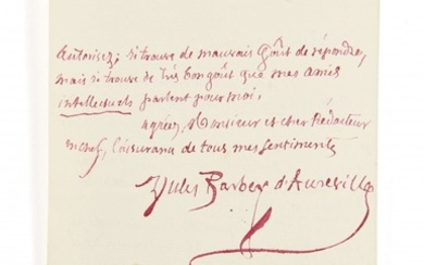 BARBEY D’AUREVILLY, Jules (1808-1889) Lettre autographe signée [à Edmond Tarbé]