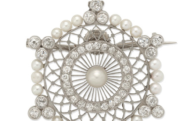 BELLE EPOQUE SEED PEARL AND DIAMOND BROOCH, CIRCA 1910