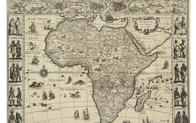 BLAEU, WILLEM. Africae Nova Descriptio. Double-page engraved map of Africa bordered on three...