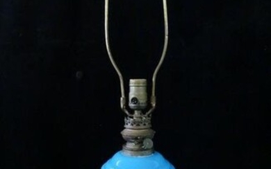 BLUE OPALINE GLASS LAMP 14"H
