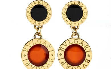 BVLGARI-BVLGARI collection, gold pendant earrings with carnelian and onix
