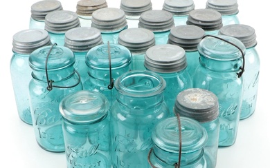 Ball Mason Canning Jars in Blue-Green Glass, Mid-20th Century
