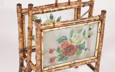 Bamboo and Painted Glass Magazine Rack, 19th Century