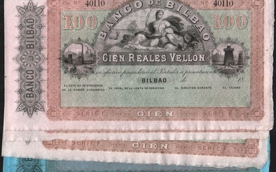 Banco de Bilbao. 18-. 100 y 4.000 reales de vellón. SC. Lote de 6