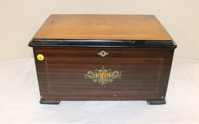 Beautiful antique rosewood with inlay single comb music box with bells and good teeth