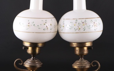 Brass and Marble Lantern Style Table Lamps, Mid-20th Century
