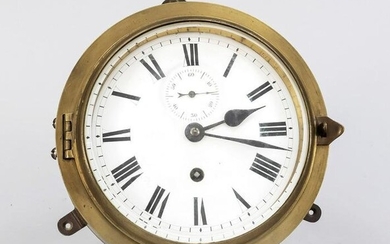 Brass ship clock, with white e