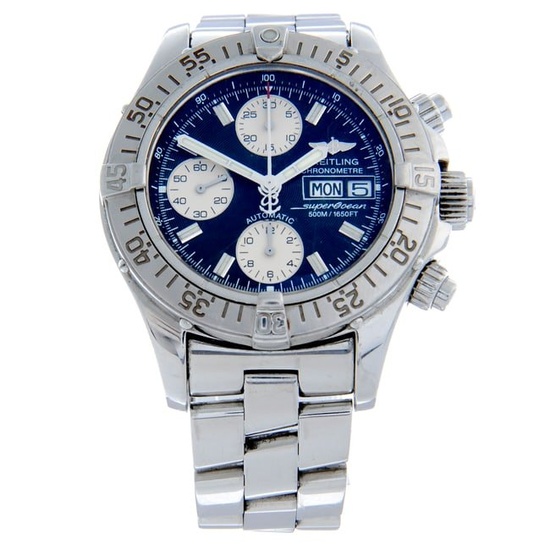 Breitling - a SuperOcean chronograph bracelet watch. Stainless steel case and calibrated bezel. Case