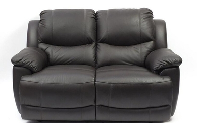 Brown leather manual reclining two seater settee, 155cm