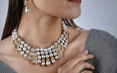 Buccellati Diamond Pearl 18K Gold Choker Necklace