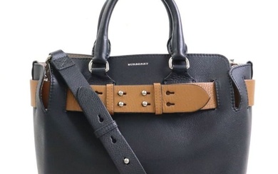 Burberry BURBERRY handbag shoulder bag medium belt leather black x light brown ladies