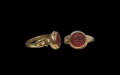 Byzantine Glass Cabochon in Silver Gilt Ring