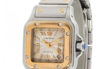 CARTIER Santos lady watch, Ref. 2423, no. 757826GC. In steel and 18 kt yellow gold. GuillochÃ© dial