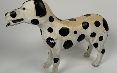 CARVED AND PAINTED WOODEN DALMATIAN 20th Century Height 18". Length 24".
