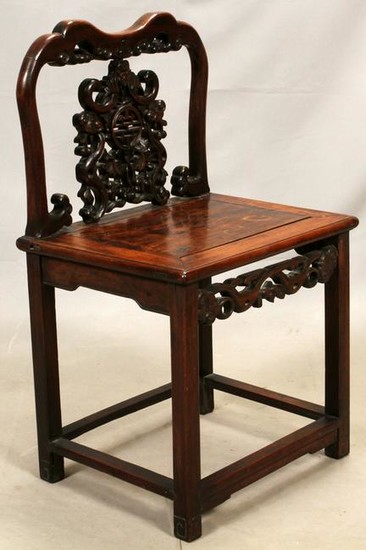 CHINESE, CARVED TEAKWOOD SIDE CHAIR