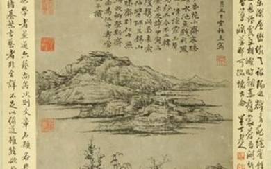 CHINESE LANDSCAPE & CALLIGRAPHY PAINTING OF YUN LIN
