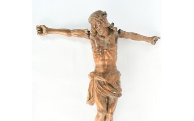 CHRIST in cross in patinated oak. (Accidents and...