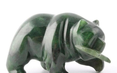 Canadian Nephrite Jade Hunting Grizzly Bear Holding Fish Carving
