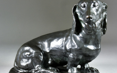 Carin Trygeer (20th/21st Century) - Bronze - Seated Dachshund, signed,...