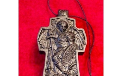 Carved Ancient Bog Oak Archangel Saint Michael Crucifix