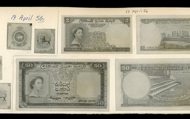 Ceylon, 2 and 50 rupees, 1954-56, uniface obverse and reverse archival photographs, plus the Na...
