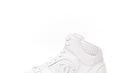Chanel Calfskin CC High Top Sneaker 40 White