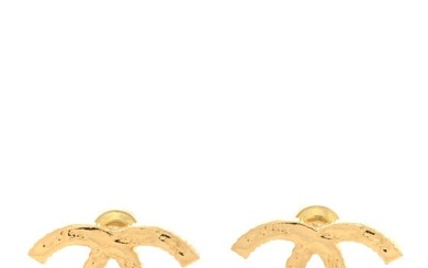 Chanel Metal Textured CC Earrings Gold