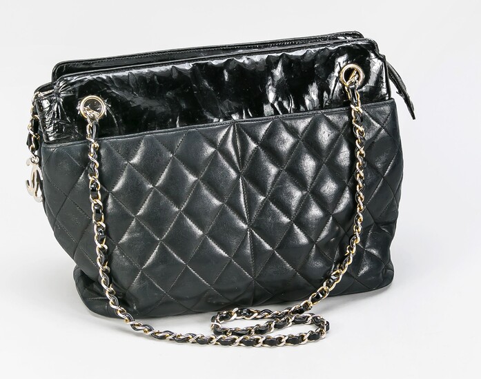 Chanel, Vintage Tote Bag, schwarzes gestepptes Kalbsleder im...