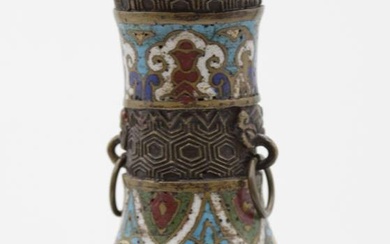China-Vase, Messing mit Cloisonné, gemarkt, ca. H-15,6cm.