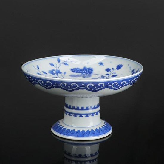 Chinese Blue And White Porcelain Footed Plate