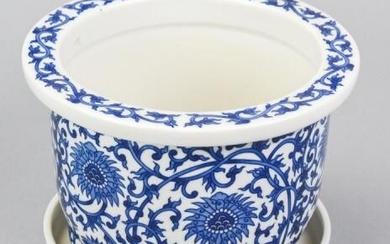 Chinese Blue & White Porcelain Pot w Underplate