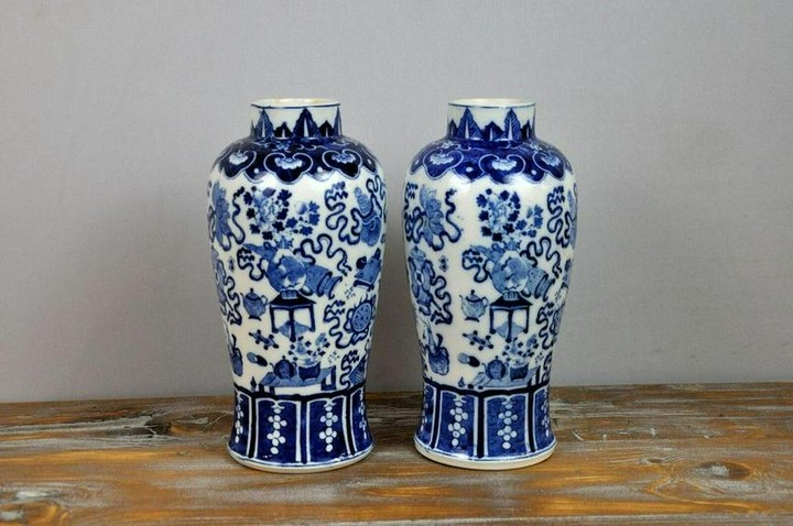 Chinese Blue and White Porcelain Vases - a Pair