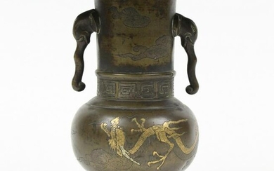 Chinese Bronze Vessel with Gold Dragon