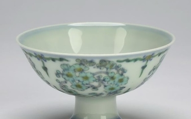 Chinese Ming style stem cup with prunus flowers