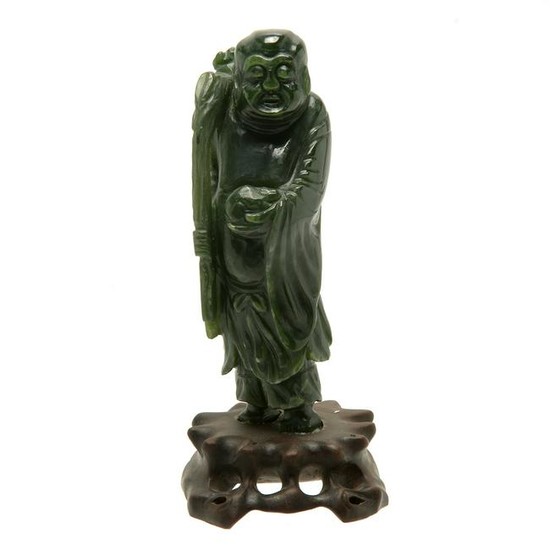 Chinese Spinach Jade Carving of an Immortal