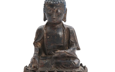 Chinese patinated bronze Shakyamuni Buddha seated in Dhyana mudra. Ming, 1368–1644. H. 26 cm.