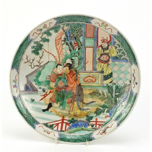 Chinese porcelain plate hand painted in the famille verte pa...