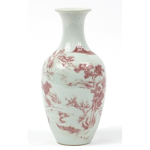 Chinese porcelain vase hand painted in iron red with a conti...
