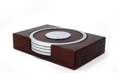 Chrome, Leather, and Wood Coasters - Set of Four
