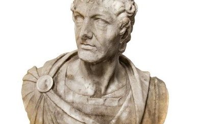 Classical Style Carved Marble Bust of Caesar