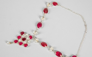 Collectible Art Deco Sterling Silver & Ruby Necklace