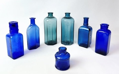 Collection, Antique Blue Glass Bottles (7pc)