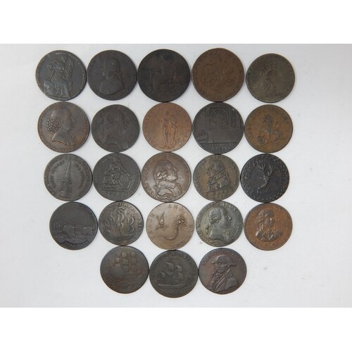 Collection of 23 x mainly 18th Century Copper Halfpenny Toke...