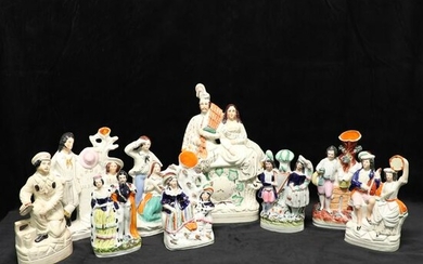 Collection of 9 Staffordshire Figures & Spill Vases