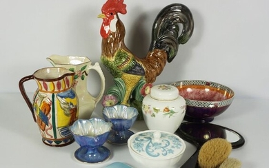 Collection of Decorative China, To include a Majolica Jug, Italian style Cockerel Figure, Maling